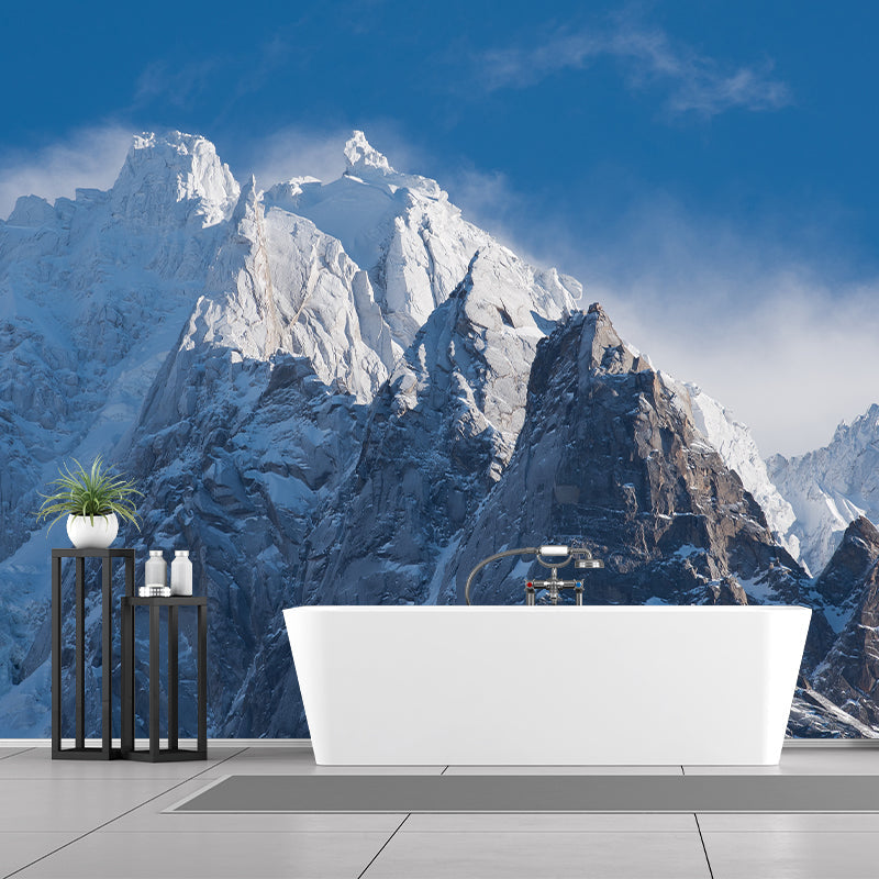 Blue-White Mountain Peaks Murals Snow Landscape Modern Moisture Resistant Wall Covering Blue-White Clearhalo 'Wall Decor' 'Wall Mural' 1394840