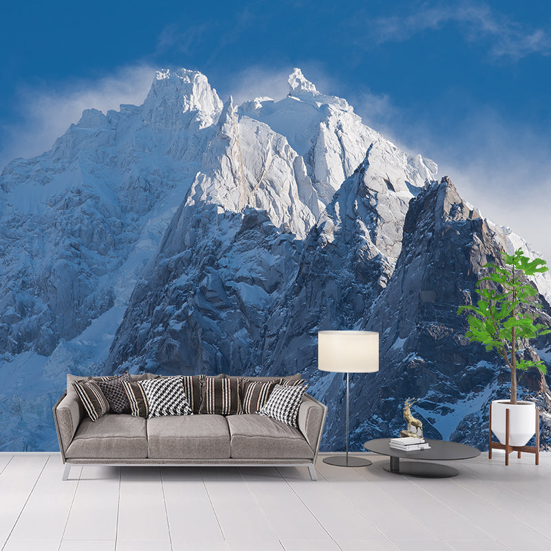 Blue-White Mountain Peaks Murals Snow Landscape Modern Moisture Resistant Wall Covering Clearhalo 'Wall Decor' 'Wall Mural' 1394842