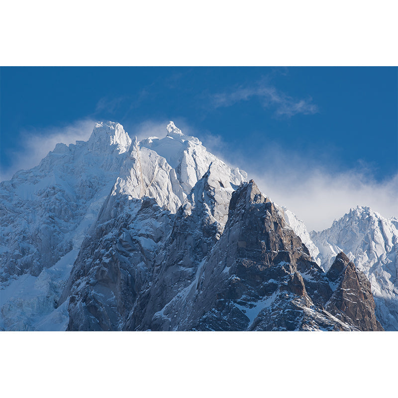 Blue-White Mountain Peaks Murals Snow Landscape Modern Moisture Resistant Wall Covering Clearhalo 'Wall Decor' 'Wall Mural' 1394843