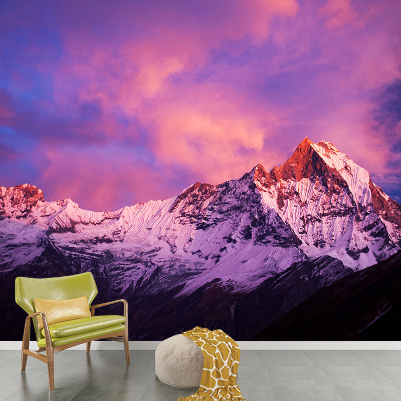 Enchanting Dusky Snow Mountain Murals for Living Room, Pink-Blue-Purple, Made to Measure Pink-Blue Clearhalo 'Wall Decor' 'Wall Mural' 1394896