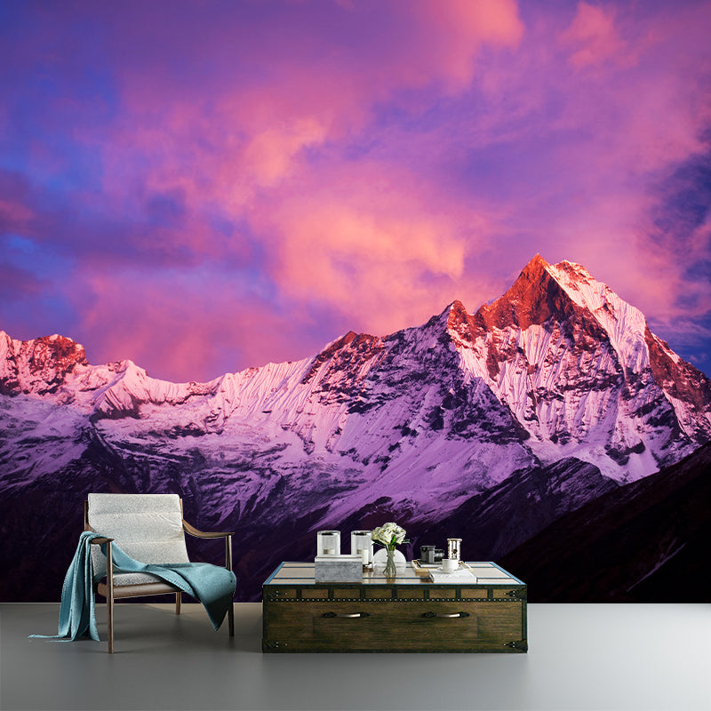 Enchanting Dusky Snow Mountain Murals for Living Room, Pink-Blue-Purple, Made to Measure Clearhalo 'Wall Decor' 'Wall Mural' 1394897