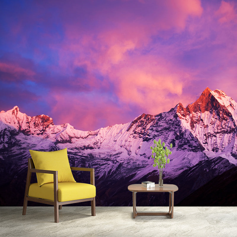 Enchanting Dusky Snow Mountain Murals for Living Room, Pink-Blue-Purple, Made to Measure Clearhalo 'Wall Decor' 'Wall Mural' 1394898