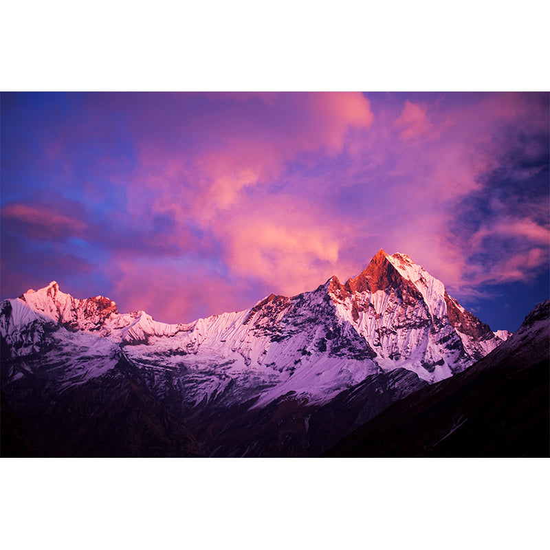 Enchanting Dusky Snow Mountain Murals for Living Room, Pink-Blue-Purple, Made to Measure Clearhalo 'Wall Decor' 'Wall Mural' 1394899