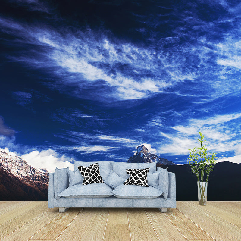 Modern Snow Mountain Sky Mural Wallpaper Blue-White Waterproof Wall Decor for Bedroom Clearhalo 'Wall Decor' 'Wall Mural' 1394902