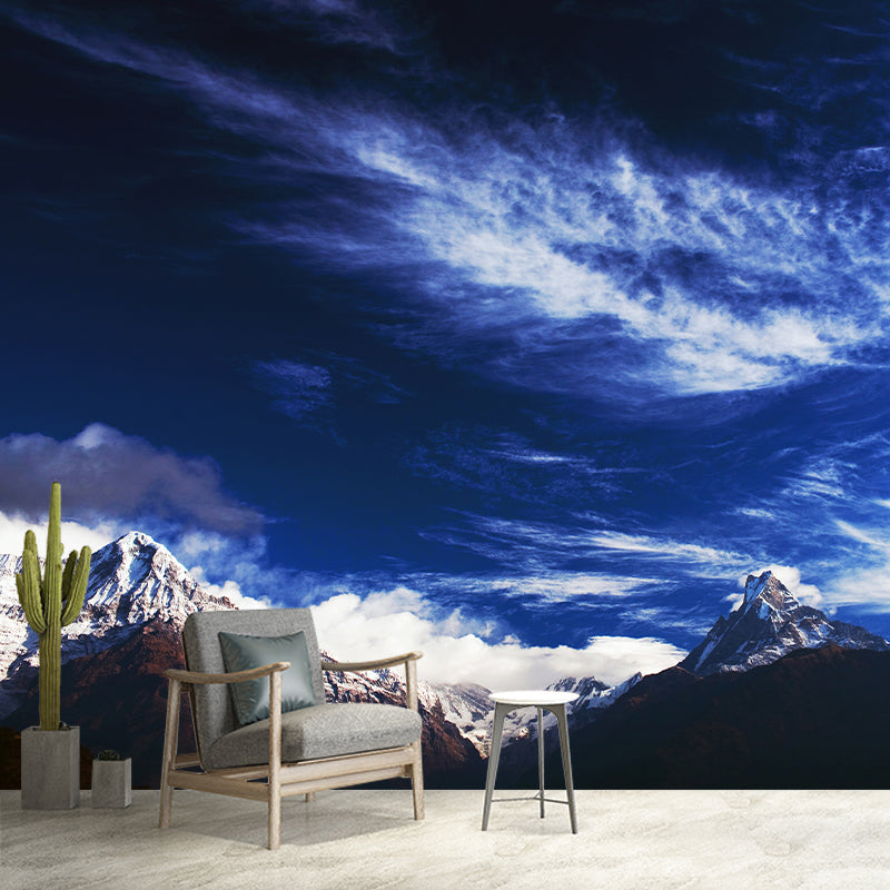 Modern Snow Mountain Sky Mural Wallpaper Blue-White Waterproof Wall Decor for Bedroom Clearhalo 'Wall Decor' 'Wall Mural' 1394903