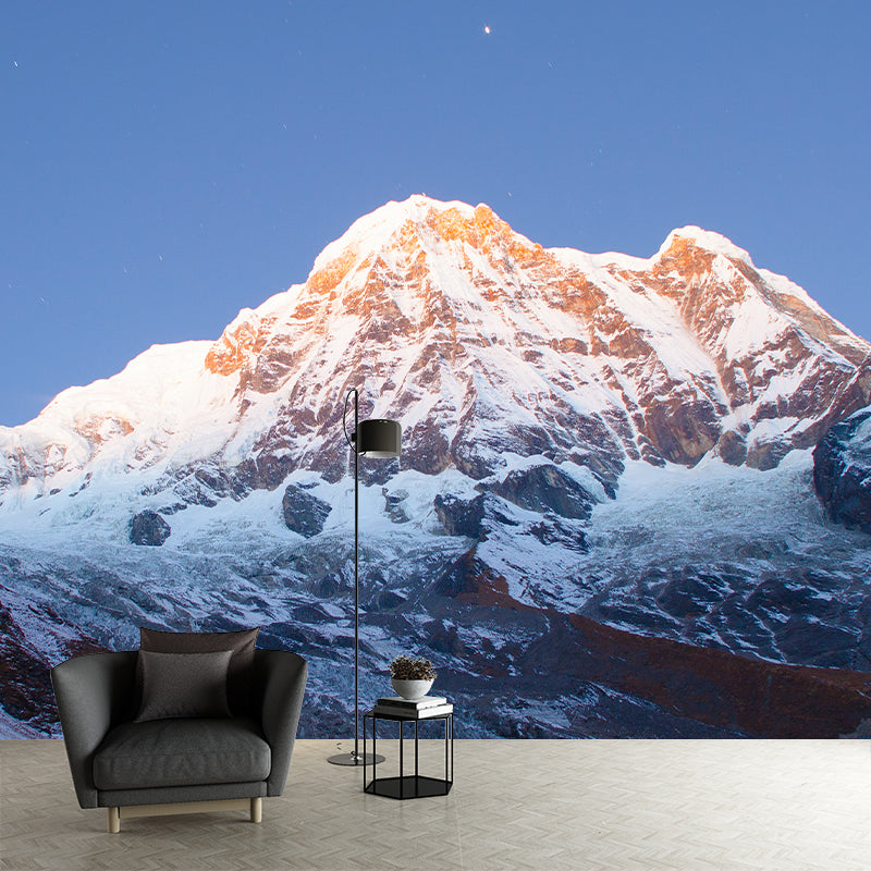 Snow Mountain Looking-Up Mural in Blue-Brown Modern Style Wall Covering for Accent Wall Clearhalo 'Wall Decor' 'Wall Mural' 1394942