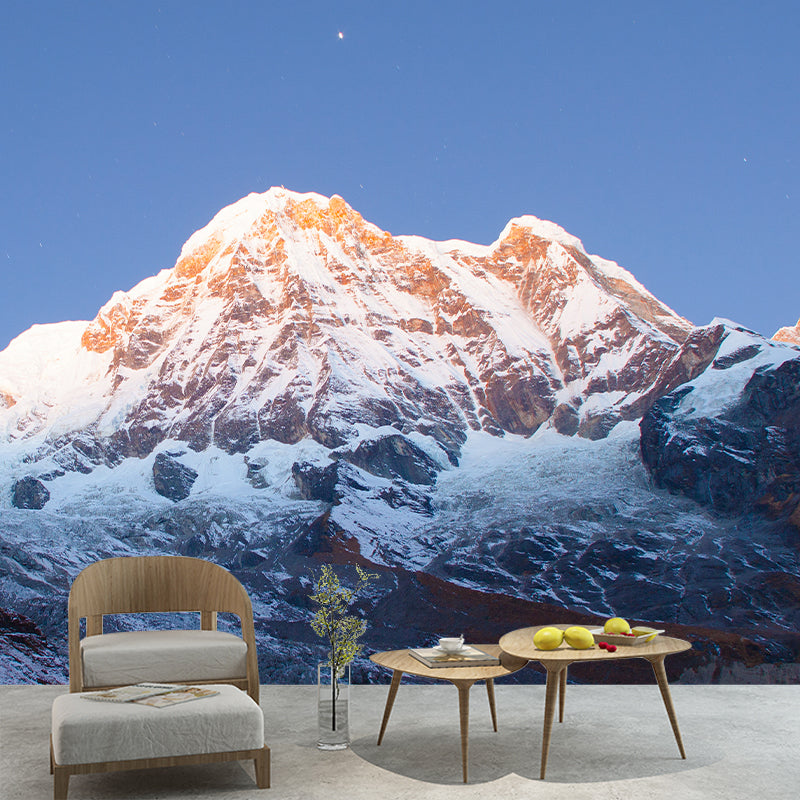 Snow Mountain Looking-Up Mural in Blue-Brown Modern Style Wall Covering for Accent Wall Clearhalo 'Wall Decor' 'Wall Mural' 1394943