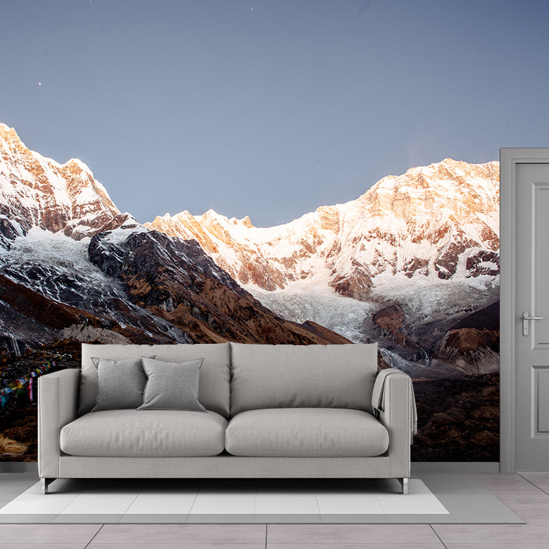 Snow Mountain Looking-Up Mural in Blue-Brown Modern Style Wall Covering for Accent Wall Clearhalo 'Wall Decor' 'Wall Mural' 1394947