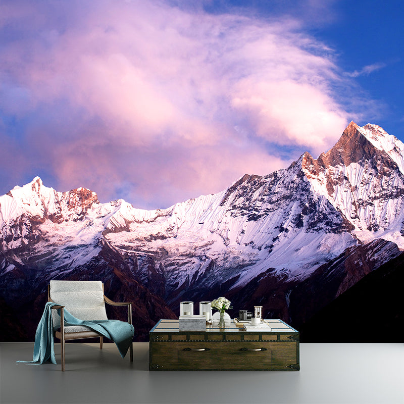 Pink-Blue Contemporary Wall Murals Whole Dark Snow Mountain and Sunny Sky Wall Art for Home Pink-Blue Clearhalo 'Wall Decor' 'Wall Mural' 1394956