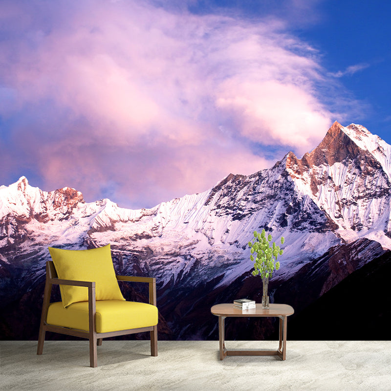 Pink-Blue Contemporary Wall Murals Whole Dark Snow Mountain and Sunny Sky Wall Art for Home Clearhalo 'Wall Decor' 'Wall Mural' 1394958