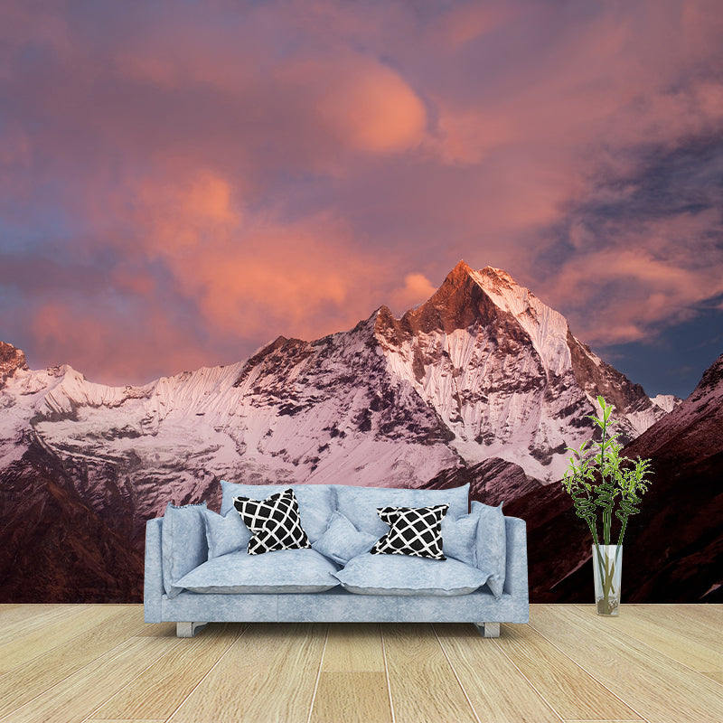 Snow Mountain at Dusk Mural Wallpaper Pink-Blue Modernist Wall Covering for Living Room Clearhalo 'Wall Decor' 'Wall Mural' 1394962