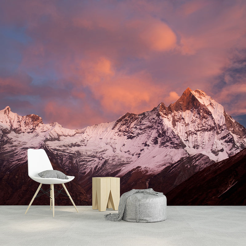 Snow Mountain at Dusk Mural Wallpaper Pink-Blue Modernist Wall Covering for Living Room Clearhalo 'Wall Decor' 'Wall Mural' 1394963