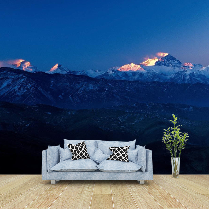 Blue Morning Snow Mountain Mural Decal Stain-Proof Wall Covering for Home Gallery Blue Clearhalo 'Wall Decor' 'Wall Mural' 1394977