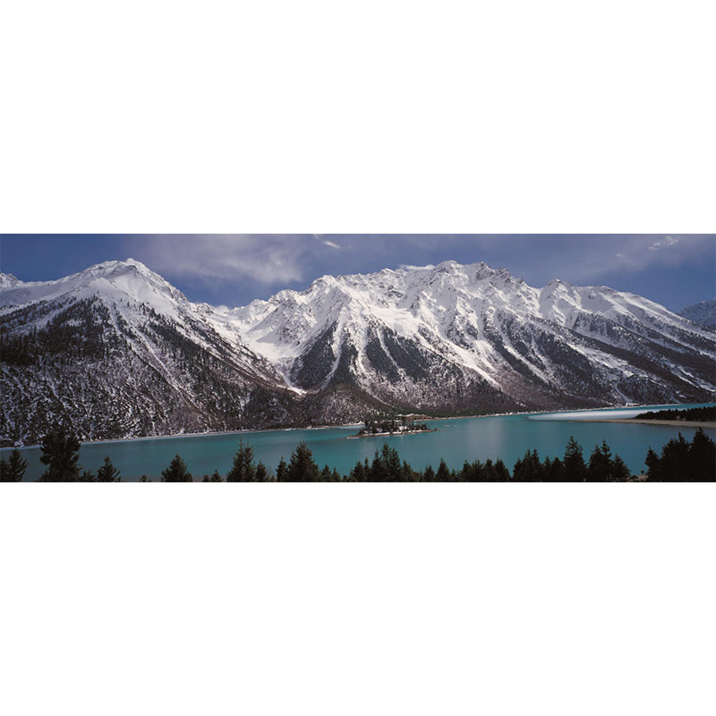 Riverside Snowy Mountain Mural Wallpaper Modern Smooth Wall Covering in Grey and White Clearhalo 'Wall Decor' 'Wall Mural' 1394995