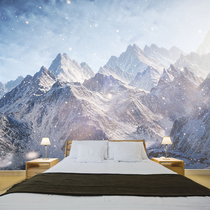 Modernist Snowing Mountain Scenery Mural for Living Room Personalized Wall Art in Grey-White Gray-White Clearhalo 'Wall Decor' 'Wall Mural' 1395003