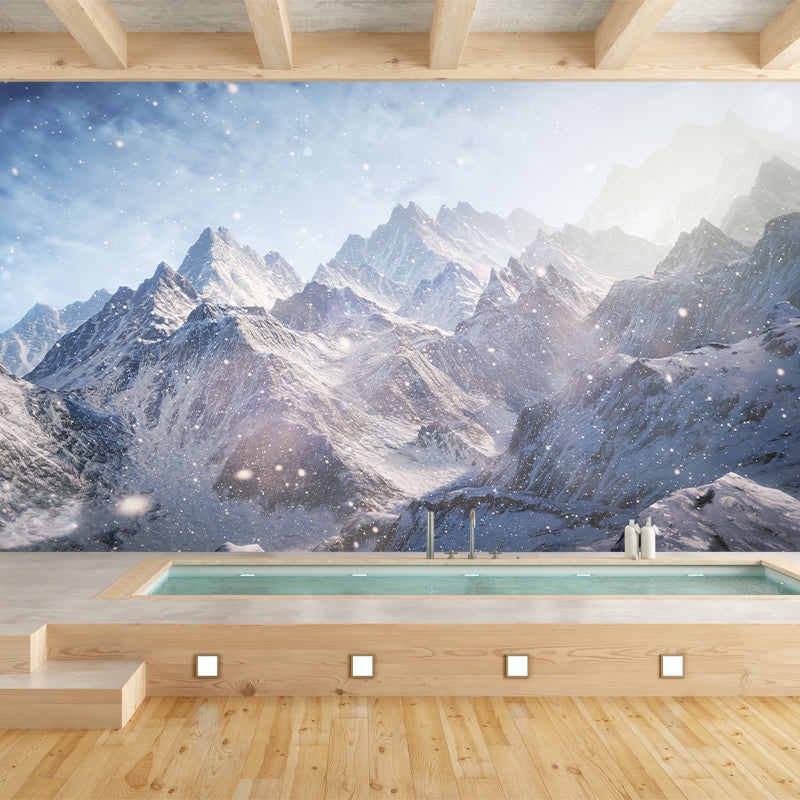 Modernist Snowing Mountain Scenery Mural for Living Room Personalized Wall Art in Grey-White Clearhalo 'Wall Decor' 'Wall Mural' 1395004