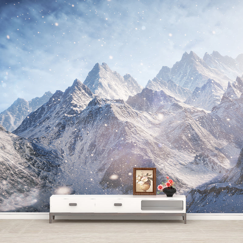 Modernist Snowing Mountain Scenery Mural for Living Room Personalized Wall Art in Grey-White Clearhalo 'Wall Decor' 'Wall Mural' 1395005