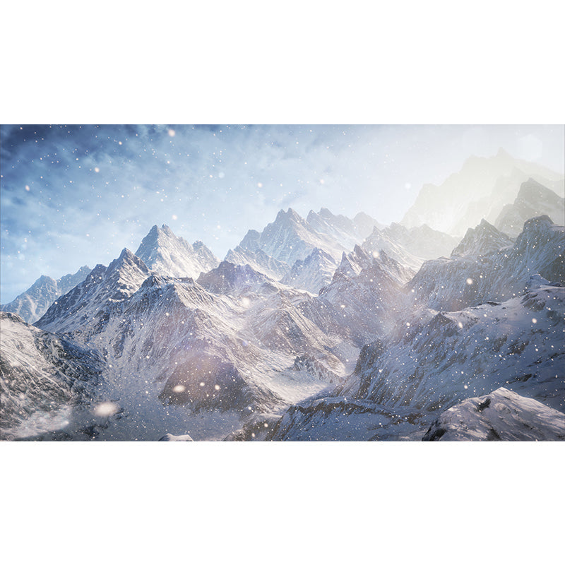 Modernist Snowing Mountain Scenery Mural for Living Room Personalized Wall Art in Grey-White Clearhalo 'Wall Decor' 'Wall Mural' 1395006