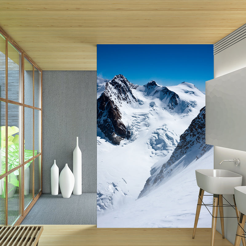 Stain Resistant Winter Mountain Murals Contemporary Non-Woven Wall Covering, Custom Made Blue-White Clearhalo 'Wall Decor' 'Wall Mural' 1395034