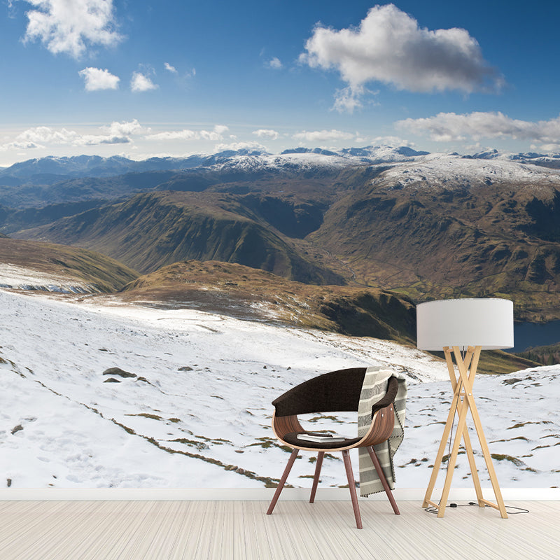 Panoramic of Snow Mountain Murals White-Green Modernist Wall Art for Living Room Clearhalo 'Wall Decor' 'Wall Mural' 1395174