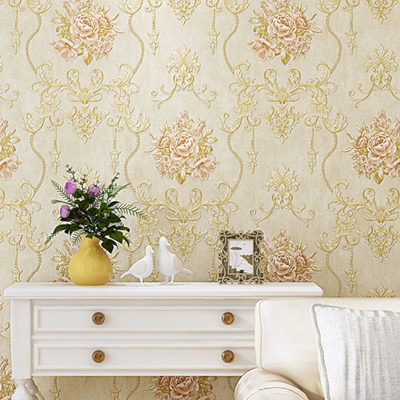 Embossed Soft Color Wallpaper Rural Peonies Wall Decor for Living Room, 33' L x 20.5