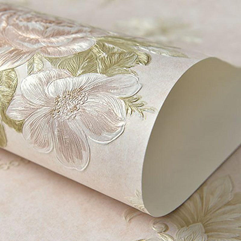 Embossed Soft Color Wallpaper Rural Peonies Wall Decor for Living Room, 33' L x 20.5