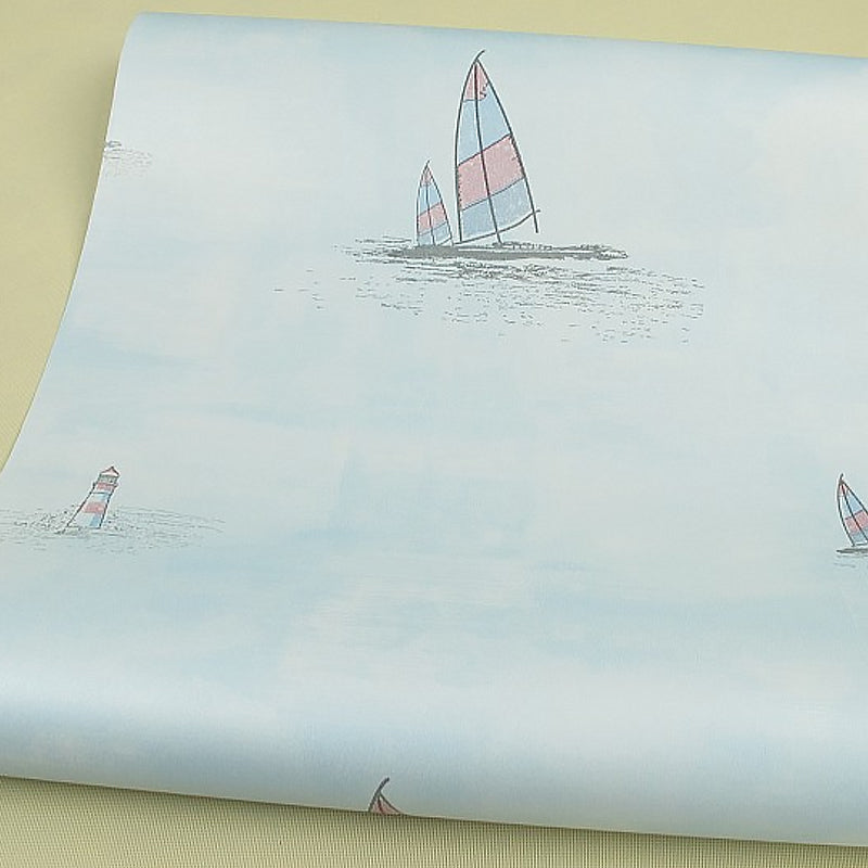 Nautical Sailboat Wallpaper Roll Novelty Smooth Wall Decor for Childrens Playroom Clearhalo 'Wall Decor' 'Wallpaper' 1396493