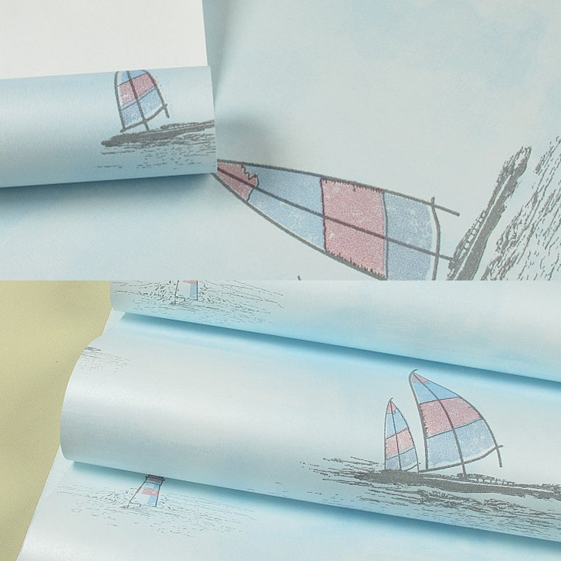 Nautical Sailboat Wallpaper Roll Novelty Smooth Wall Decor for Childrens Playroom Clearhalo 'Wall Decor' 'Wallpaper' 1396494