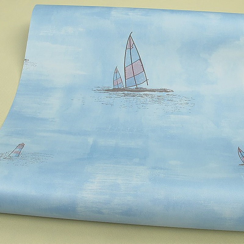 Nautical Sailboat Wallpaper Roll Novelty Smooth Wall Decor for Childrens Playroom Clearhalo 'Wall Decor' 'Wallpaper' 1396497