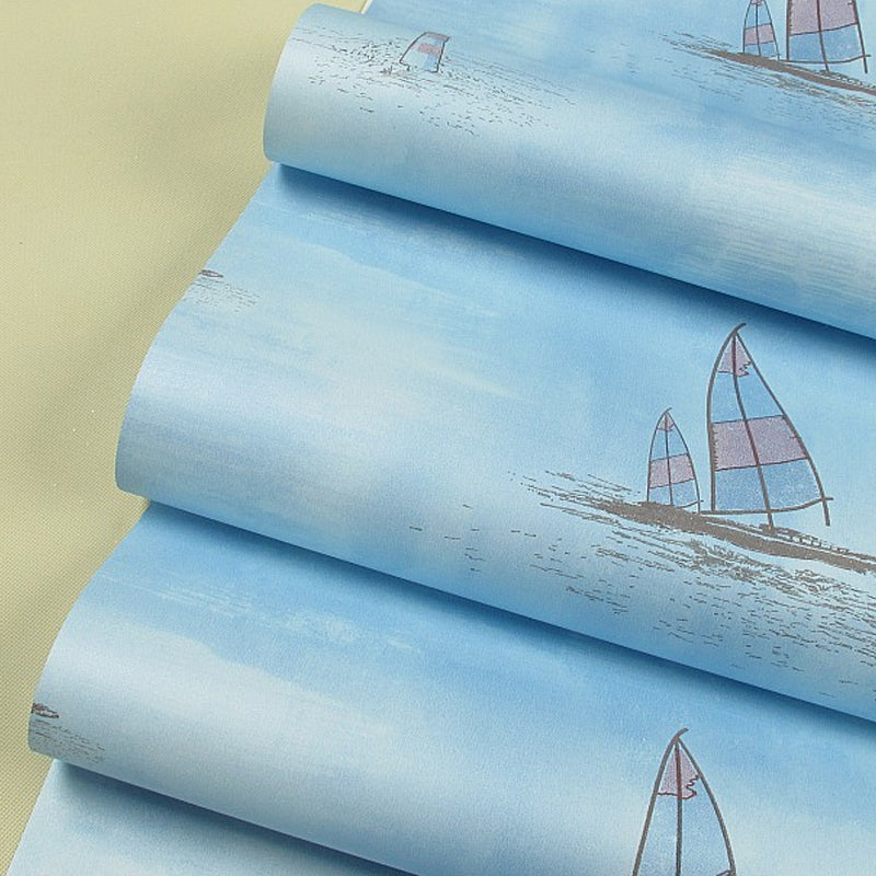 Nautical Sailboat Wallpaper Roll Novelty Smooth Wall Decor for Childrens Playroom Clearhalo 'Wall Decor' 'Wallpaper' 1396498