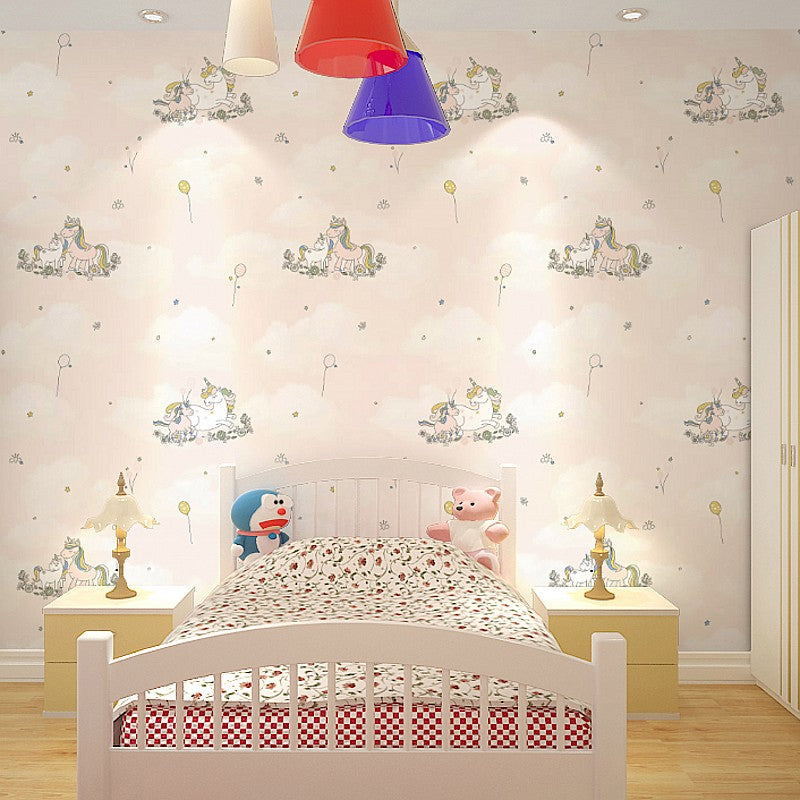 Cute Cartoon Unicorn Wallpaper for Childrens Bedroom, Soft Color, 31' L x 20.5