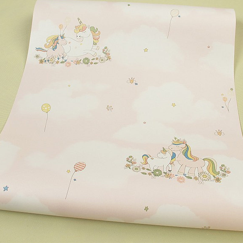 Cute Cartoon Unicorn Wallpaper for Childrens Bedroom, Soft Color, 31' L x 20.5