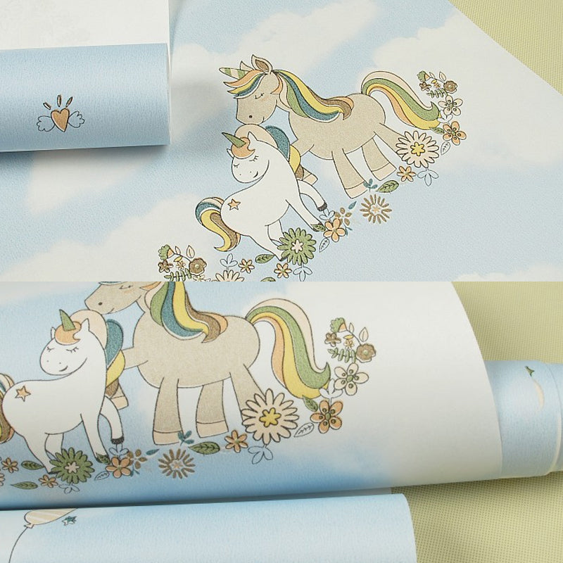 Cute Cartoon Unicorn Wallpaper for Childrens Bedroom, Soft Color, 31' L x 20.5