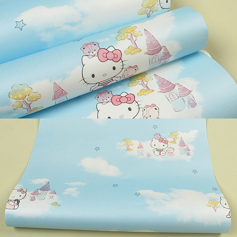 Cartoon Kitten Wallpaper Roll for Kids Room 54.2-sq ft Wall Decor in Pastel Color Clearhalo 'Wall Decor' 'Wallpaper' 1396568