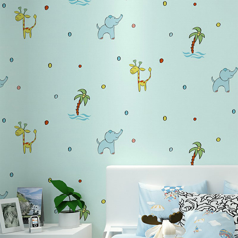 Novelty Kids Wallpaper Roll with Animals Pattern Pastel Color Wall Art for Nursery Light Blue Clearhalo 'Wall Decor' 'Wallpaper' 1396577