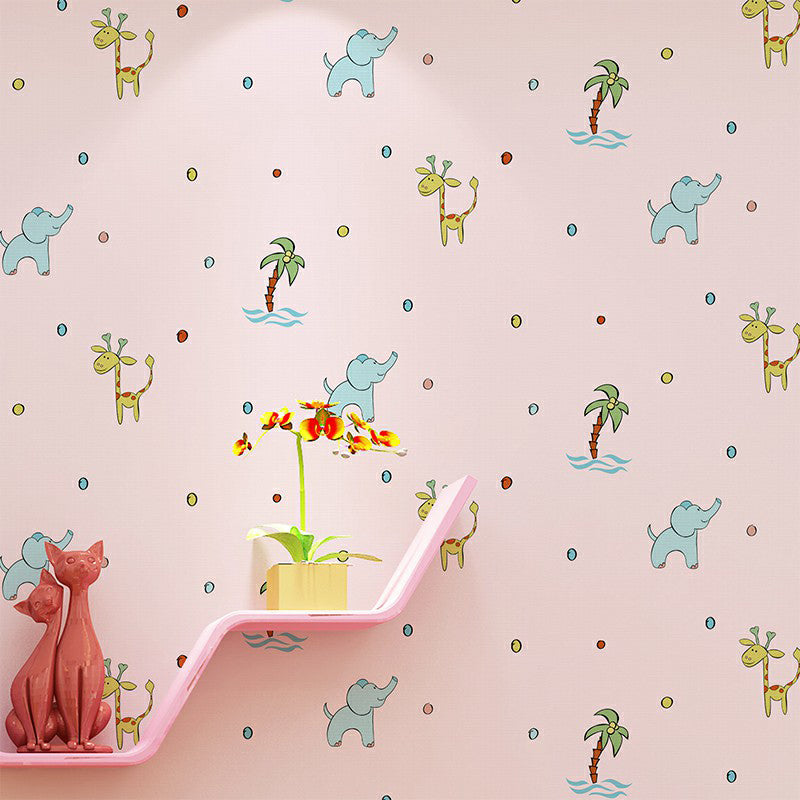 Novelty Kids Wallpaper Roll with Animals Pattern Pastel Color Wall Art for Nursery Pink Clearhalo 'Wall Decor' 'Wallpaper' 1396580