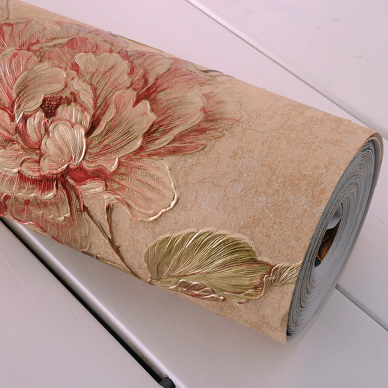 Country Peony Wallpaper Roll Dark Color Living Room Wall Covering, 33' L x 20.5