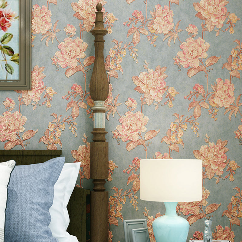 Country Peony Wallpaper Roll Dark Color Living Room Wall Covering, 33' L x 20.5