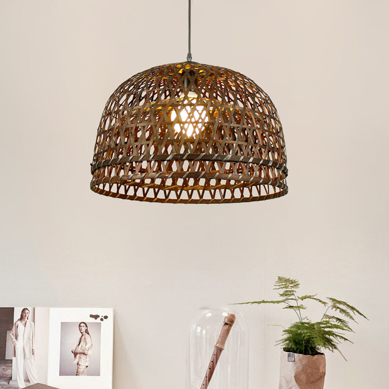 Brown/Wood Dome Shade Hanging Light Modern Style 13