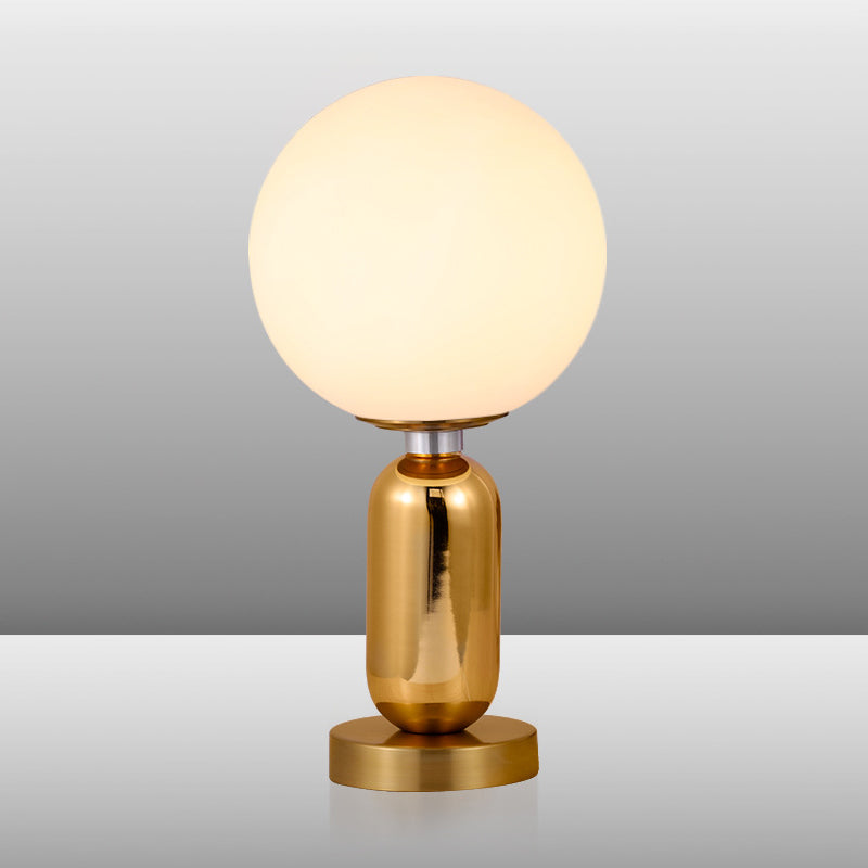 Contemporary Ball Shape Wall Lamp White Glass Single Light Study Room Wall Mounted Lighting with Metal Base in Gold Clearhalo 'Lamps' 'Table Lamps' Lighting' 1398782