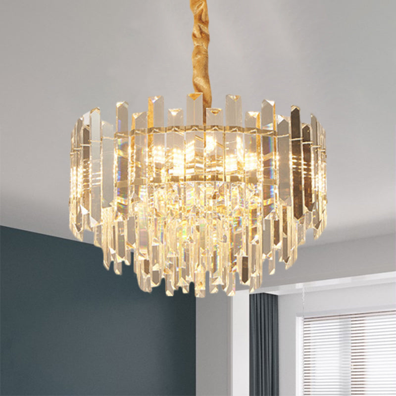 8/10 Bulbs Pendant Light Fixture Contemporary Drum Clear Crystal Prismatic Hanging Chandelier, 18