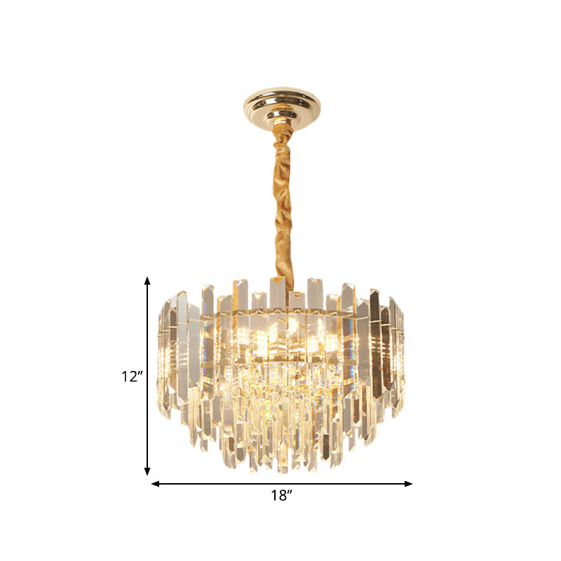 8/10 Bulbs Pendant Light Fixture Contemporary Drum Clear Crystal Prismatic Hanging Chandelier, 18