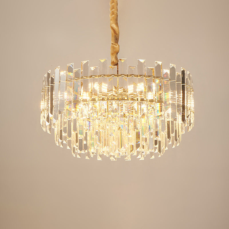 8/10 Bulbs Pendant Light Fixture Contemporary Drum Clear Crystal Prismatic Hanging Chandelier, 18