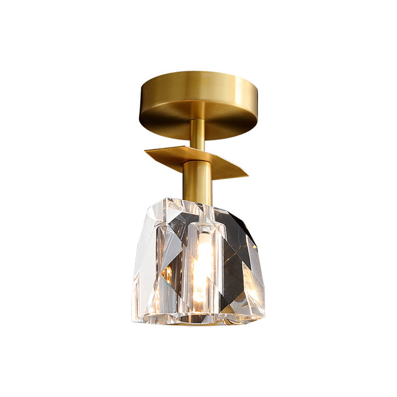 1 Bulbs Clear Bevel Cut Glass Ceiling Lamp Modern Brass Irregular Half Sphere Porch Semi Flush Light Clearhalo 'Ceiling Lights' 'Close To Ceiling Lights' 'Close to ceiling' 'Semi-flushmount' Lighting' 1399494