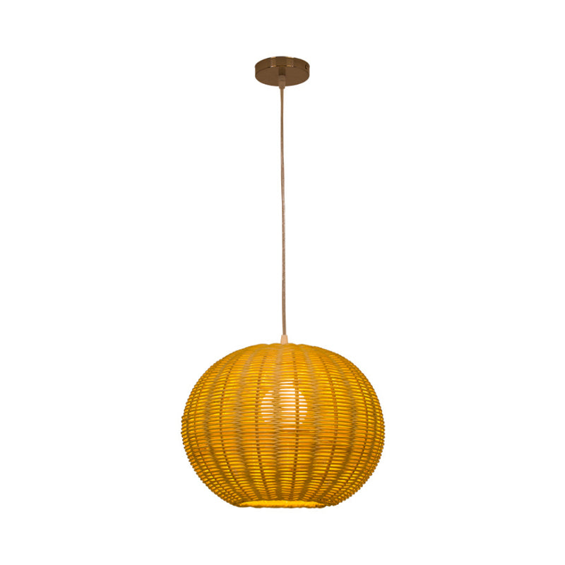 Globe Handmade Rattan Pendant Lamp Asian Style 1 Light Beige Hanging Light Fixture for Restaurant Clearhalo 'Ceiling Lights' 'Pendant Lights' 'Pendants' Lighting' 139951