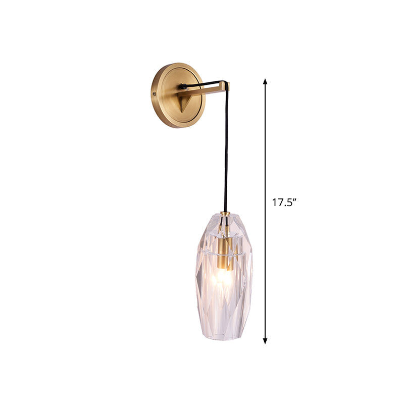 Torpedo Clear Crystal Sconce Light Fixture Contemporary 1 Head Bedchamber Wall Mounted Lighting Clearhalo 'Modern wall lights' 'Modern' 'Wall Lamps & Sconces' 'Wall Lights' Lighting' 1399522