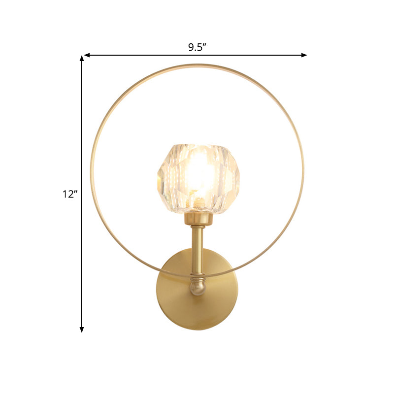 Gold 1 Head Surface Wall Sconce Contemporary Beveled Crystal Ball Ring Frame Wall Lamp Clearhalo 'Wall Lamps & Sconces' 'Wall Lights' Lighting' 1399671