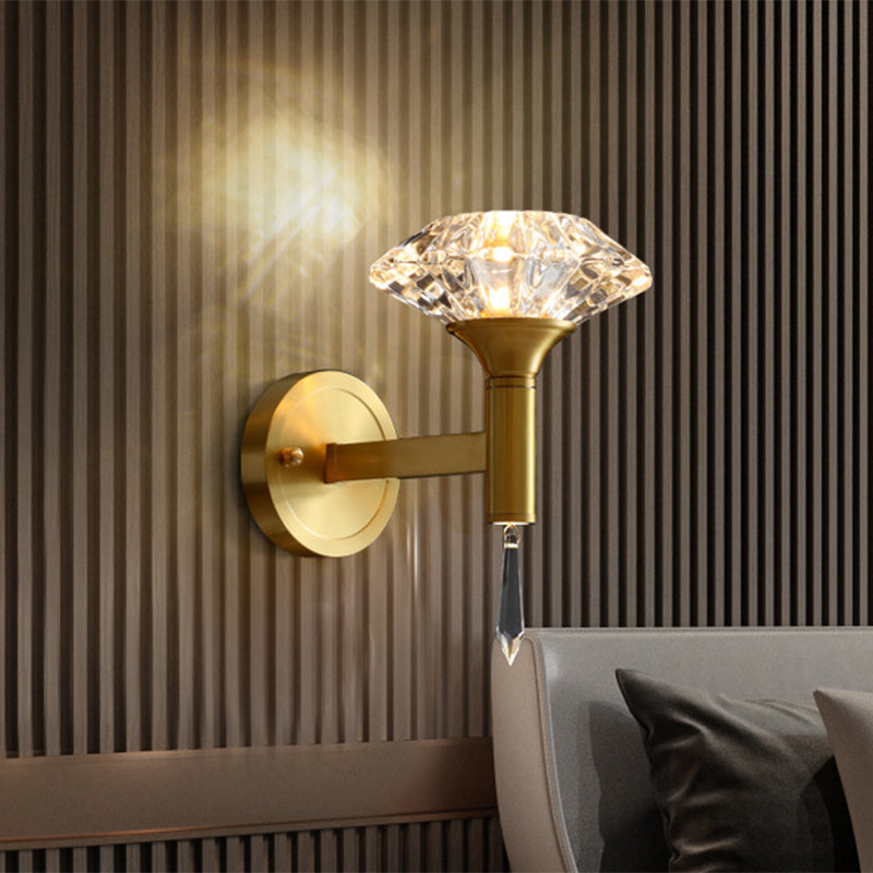 1 Bulb Wall Light Fixture Modern Diamond Bevel Cut Crystal Wall Sconce with Crystal Spears Clearhalo 'Modern wall lights' 'Modern' 'Wall Lamps & Sconces' 'Wall Lights' Lighting' 1399673