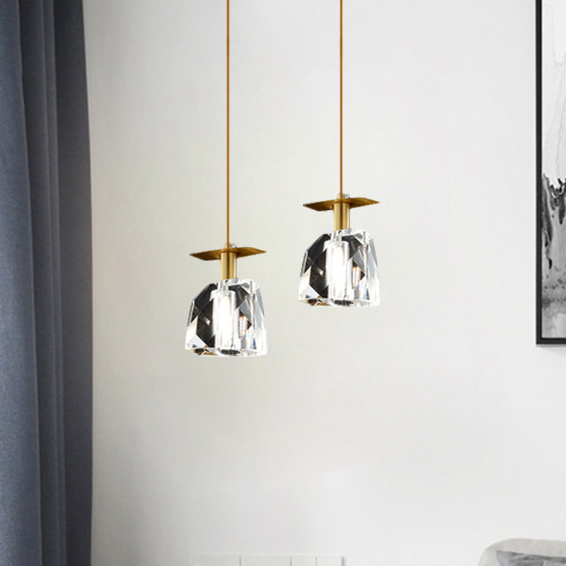 Irregular Cube Clear Crystal Hanging Pendant Contemporary 1 Head Bedroom Mini Ceiling Suspension Lamp in Gold Clearhalo 'Ceiling Lights' 'Modern Pendants' 'Modern' 'Pendant Lights' 'Pendants' Lighting' 1399701