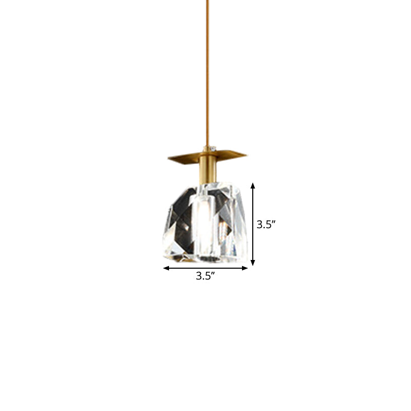 Irregular Cube Clear Crystal Hanging Pendant Contemporary 1 Head Bedroom Mini Ceiling Suspension Lamp in Gold Clearhalo 'Ceiling Lights' 'Modern Pendants' 'Modern' 'Pendant Lights' 'Pendants' Lighting' 1399703